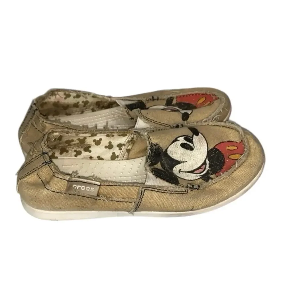 Crocs Mickey Mouse Canvas Slip-On Loafers Disney Tan Shoes